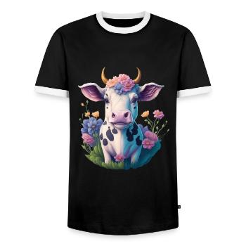Kuh - Männer Kontrast-T-Shirt - Schwarz/Weiß - Vorne - AI Model Female 172 light (172cm) & AI Model Male 178 light (178cm)