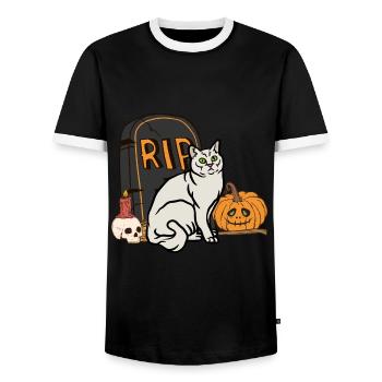 Mignon Chat d’Halloween Burmilla - T-shirt contrasté Homme - noir/blanc - Devant - AI Model Female 172 light (172cm) & AI Model Male 178 light (178cm)
