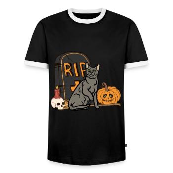 Mignon Korat Halloween Cat - T-shirt contrasté Homme - noir/blanc - Devant - AI Model Female 172 light (172cm) & AI Model Male 178 light (178cm)
