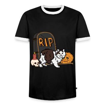 Cymric Halloween Katze - Männer Kontrast-T-Shirt - Schwarz/Weiß - Vorne - AI Model Female 172 light (172cm) & AI Model Male 178 light (178cm)