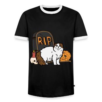 Cute Scottish Folding Ear Cat Halloween Cat - Men's Ringer Shirt - black/white - Front - AI Model Female 172 light (172cm) & AI Model Male 178 light (178cm)