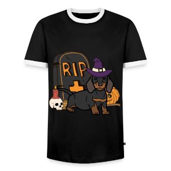 Cute Dachshund Halloween Costume Dog - Men's Ringer Shirt - black/white - Front - AI Model Female 172 light (172cm) & AI Model Male 178 light (178cm)