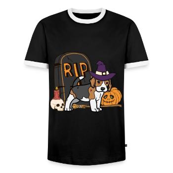 Mignon Beagle Chien d’Halloween - T-shirt contrasté Homme - noir/blanc - Devant - AI Model Female 172 light (172cm) & AI Model Male 178 light (178cm)