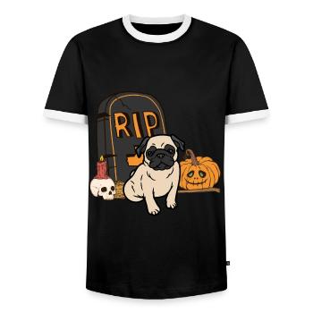 Cute Pug Halloween Costume Dog - Men's Ringer Shirt - black/white - Front - AI Model Female 172 light (172cm) & AI Model Male 178 light (178cm)