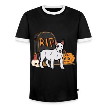 Mignon Bull Terrier Halloween Costume Chien - T-shirt contrasté Homme - noir/blanc - Devant - AI Model Female 172 light (172cm) & AI Model Male 178 light (178cm)