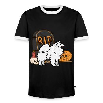 Mignon Spitz Halloween Costume Chien - T-shirt contrasté Homme - noir/blanc - Devant - AI Model Female 172 light (172cm) & AI Model Male 178 light (178cm)