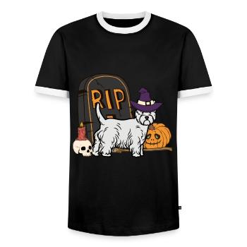 West Highland White Terrier Halloween Kawaii - T-shirt contrasté Homme - noir/blanc - Devant - AI Model Female 172 light (172cm) & AI Model Male 178 light (178cm)