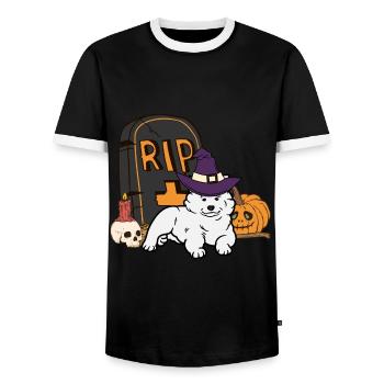 Cute Samoyed Halloween Dog - Men's Ringer Shirt - black/white - Front - AI Model Female 172 light (172cm) & AI Model Male 178 light (178cm)