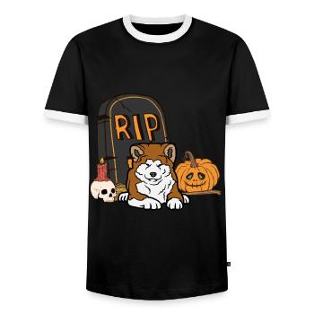 Mignon Akita Halloween Costume Chien - T-shirt contrasté Homme - noir/blanc - Devant - AI Model Female 172 light (172cm) & AI Model Male 178 light (178cm)