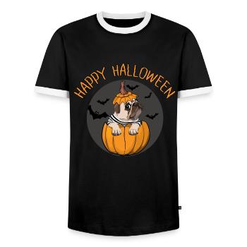 happy Halloween mops - T-shirt contrasté Homme - noir/blanc - Devant - AI Model Female 172 light (172cm) & AI Model Male 178 light (178cm)