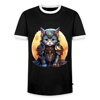 Cat in Knight Armor,Ai Gen - Men's Ringer Shirt - black/white - Front - AI Model Female 172 light (172cm) & AI Model Male 178 light (178cm)