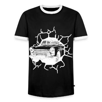 Trabi  Oldtimer Mur Chute Ostalgie Ossi - T-shirt contrasté Homme - noir/blanc - Devant - AI Model Female 172 light (172cm) & AI Model Male 178 light (178cm)