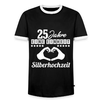 25 ans l'unité! Pour le mariage d'argent - T-shirt contrasté Homme - noir/blanc - Devant - AI Model Female 172 light (172cm) & AI Model Male 178 light (178cm)