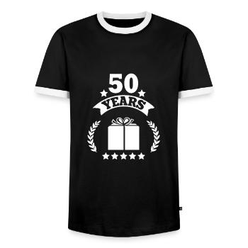 50 jahre! - Männer Kontrast-T-Shirt - Schwarz/Weiß - Vorne - AI Model Female 172 light (172cm) & AI Model Male 178 light (178cm)