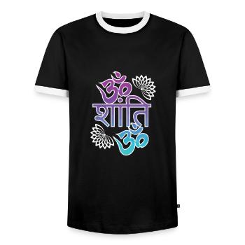 "Om Shanti om" - T-shirt contrasté Homme - noir/blanc - Devant - AI Model Female 172 light (172cm) & AI Model Male 178 light (178cm)