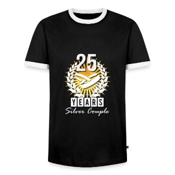 25 ans - couple d'argent - T-shirt contrasté Homme - noir/blanc - Devant - AI Model Female 172 light (172cm) & AI Model Male 178 light (178cm)