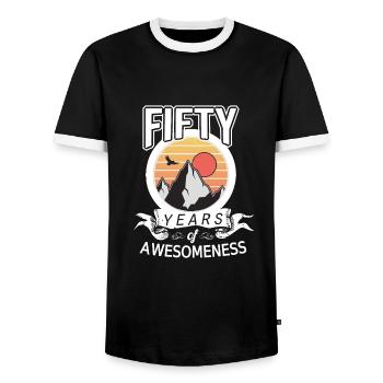50 Jahre einzigartig! - Männer Kontrast-T-Shirt - Schwarz/Weiß - Vorne - AI Model Female 172 light (172cm) & AI Model Male 178 light (178cm)