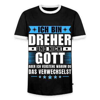 Ich bin Dreher und nicht Gott - Männer Kontrast-T-Shirt - Schwarz/Weiß - Vorne - AI Model Female 172 light (172cm) & AI Model Male 178 light (178cm)