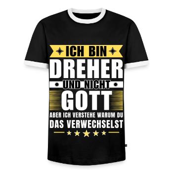 Ich bin Dreher und nicht Gott - Männer Kontrast-T-Shirt - Schwarz/Weiß - Vorne - AI Model Female 172 light (172cm) & AI Model Male 178 light (178cm)