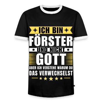 Ich bin Förster und nicht Gott - Männer Kontrast-T-Shirt - Schwarz/Weiß - Vorne - AI Model Female 172 light (172cm) & AI Model Male 178 light (178cm)