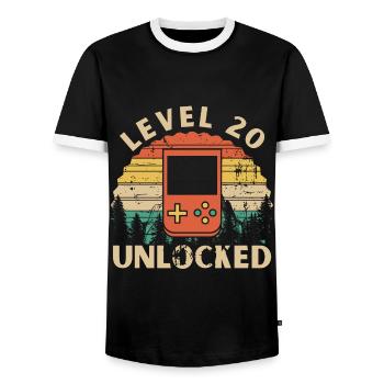 Level 20 freigeschaltet - Männer Kontrast-T-Shirt - Schwarz/Weiß - Vorne - AI Model Female 172 light (172cm) & AI Model Male 178 light (178cm)