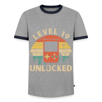Level 19 freigeschaltet - Männer Kontrast-T-Shirt - Grau/Navy  - Vorne - AI Model Female 172 light (172cm) & AI Model Male 178 light (178cm)