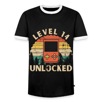 Level 14 freigeschaltet - Männer Kontrast-T-Shirt - Schwarz/Weiß - Vorne - AI Model Female 172 light (172cm) & AI Model Male 178 light (178cm)