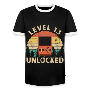Level 13 freigeschaltet - Männer Kontrast-T-Shirt - Schwarz/Weiß - Vorne - AI Model Female 172 light (172cm) & AI Model Male 178 light (178cm)