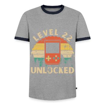 Level 22 freigeschaltet - Männer Kontrast-T-Shirt - Grau/Navy  - Vorne - AI Model Female 172 light (172cm) & AI Model Male 178 light (178cm)