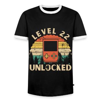 Level 22 freigeschaltet - Männer Kontrast-T-Shirt - Schwarz/Weiß - Vorne - AI Model Female 172 light (172cm) & AI Model Male 178 light (178cm)