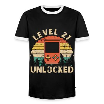 Level 27 freigeschaltet - Männer Kontrast-T-Shirt - Schwarz/Weiß - Vorne - AI Model Female 172 light (172cm) & AI Model Male 178 light (178cm)