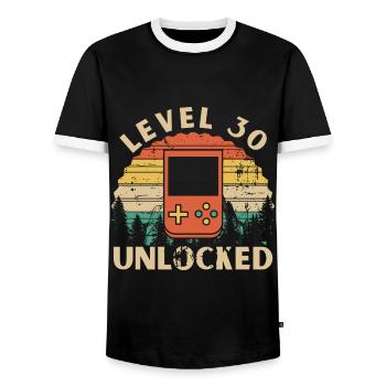 Level 30 freigeschaltet - Männer Kontrast-T-Shirt - Schwarz/Weiß - Vorne - AI Model Female 172 light (172cm) & AI Model Male 178 light (178cm)