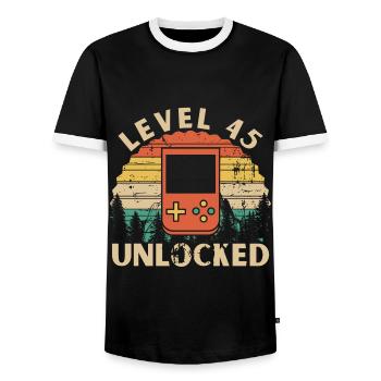 Level 45 freigeschaltet - Männer Kontrast-T-Shirt - Schwarz/Weiß - Vorne - AI Model Female 172 light (172cm) & AI Model Male 178 light (178cm)
