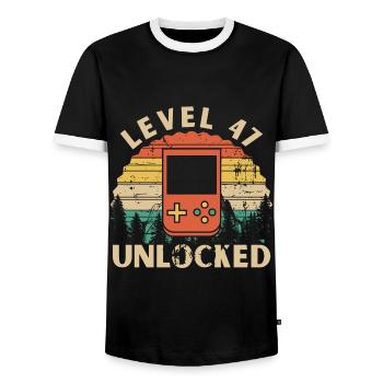 Level 47 Unlocked - Men's Ringer Shirt - black/white - Front - AI Model Female 172 light (172cm) & AI Model Male 178 light (178cm)