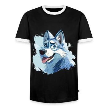 Husky chien traîneau chien race dessin animé d’hiver - T-shirt contrasté Homme - noir/blanc - Devant - AI Model Female 172 light (172cm) & AI Model Male 178 light (178cm)