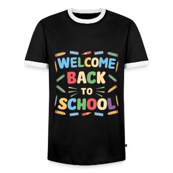 Welcome Back To School - Men's Ringer Shirt - black/white - Front - AI Model Female 172 light (172cm) & AI Model Male 178 light (178cm)