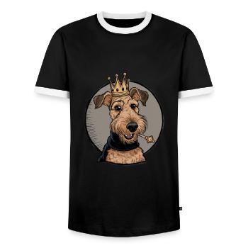 Airedale Terrier - T-shirt contrasté Homme - noir/blanc - Devant - AI Model Female 172 light (172cm) & AI Model Male 178 light (178cm)