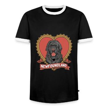 Newfoundland dog with a big heart - Men's Ringer Shirt - black/white - Front - AI Model Female 172 light (172cm) & AI Model Male 178 light (178cm)