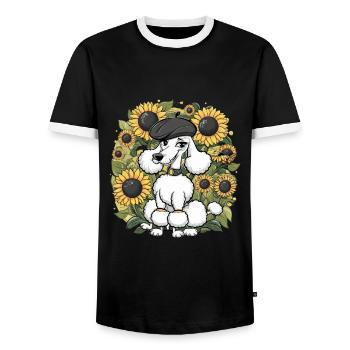 French Poodle with Sweet Sunflowers - Men's Ringer Shirt - black/white - Front - AI Model Female 172 light (172cm) & AI Model Male 178 light (178cm)