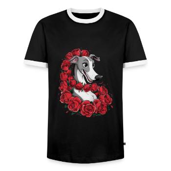 Süßer Windhund mit hübschen Rosen - Männer Kontrast-T-Shirt - Schwarz/Weiß - Vorne - AI Model Female 172 light (172cm) & AI Model Male 178 light (178cm)