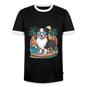 Cool Australian Shepherd with Sunglasses - Men's Ringer Shirt - black/white - Front - AI Model Female 172 light (172cm) & AI Model Male 178 light (178cm)