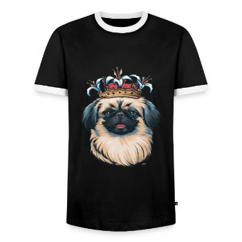Mignon Pékinois avec couronne et lys - T-shirt contrasté Homme - noir/blanc - Devant - AI Model Female 172 light (172cm) & AI Model Male 178 light (178cm)