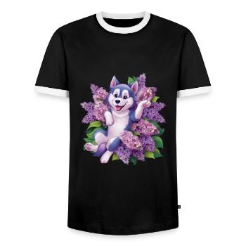 Cute husky with lilac for dog lovers - Men's Ringer Shirt - black/white - Front - AI Model Female 172 light (172cm) & AI Model Male 178 light (178cm)
