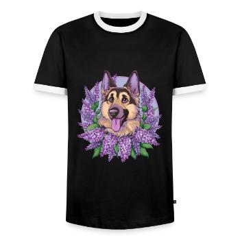 Cute German Shepherd with Lilac - Men's Ringer Shirt - black/white - Front - AI Model Female 172 light (172cm) & AI Model Male 178 light (178cm)