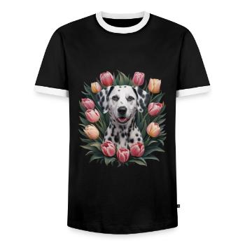 Cute Dalmatian with tulips - Men's Ringer Shirt - black/white - Front - AI Model Female 172 light (172cm) & AI Model Male 178 light (178cm)