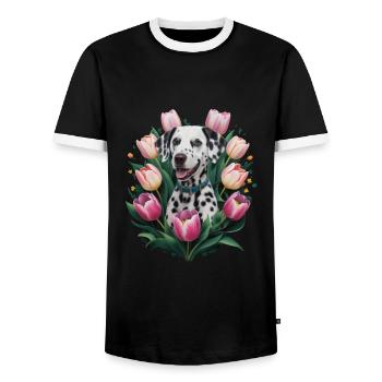 Cute Dalmatian with tulips - Men's Ringer Shirt - black/white - Front - AI Model Female 172 light (172cm) & AI Model Male 178 light (178cm)