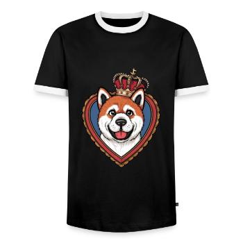 Pretty cartoon Akita Inu dog with crown and heart - Men's Ringer Shirt - black/white - Front - AI Model Female 172 light (172cm) & AI Model Male 178 light (178cm)