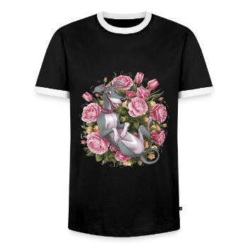 Italienisches Windspiel Hund mit Rosen und Tulpen - Männer Kontrast-T-Shirt - Schwarz/Weiß - Vorne - AI Model Female 172 light (172cm) & AI Model Male 178 light (178cm)