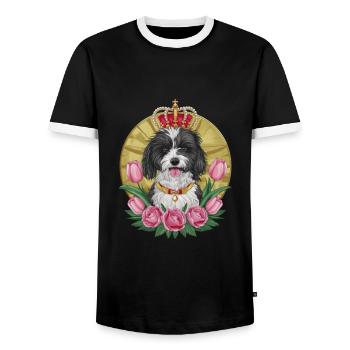 Cute Lion Dog with Flowers and Crown - Men's Ringer Shirt - black/white - Front - AI Model Female 172 light (172cm) & AI Model Male 178 light (178cm)