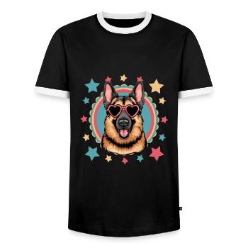 Cool German Shepherd with sunglasses - Men's Ringer Shirt - black/white - Front - AI Model Female 172 light (172cm) & AI Model Male 178 light (178cm)